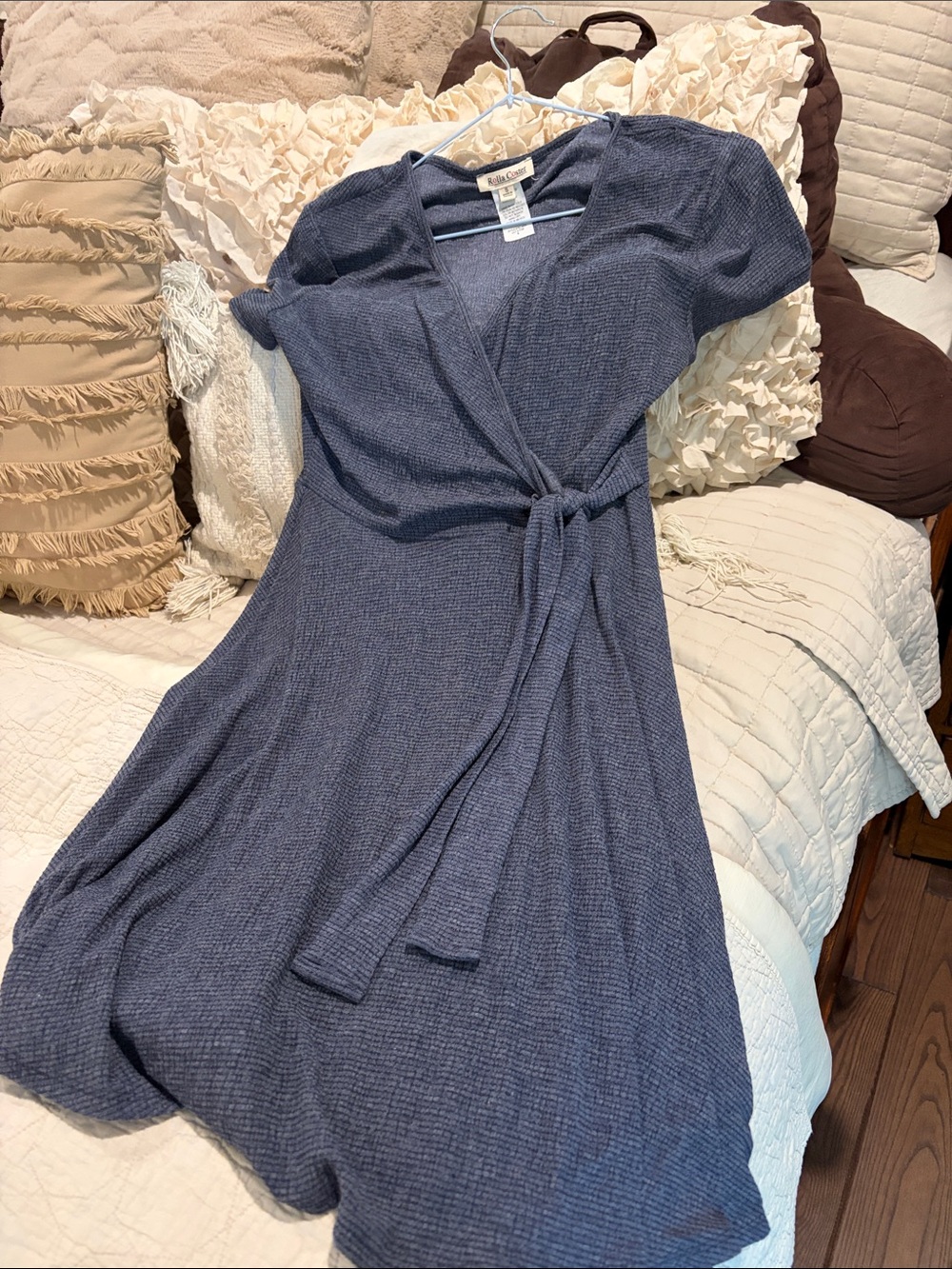Rolla Coster Navy Wrap Midi Dress with Tie Waist